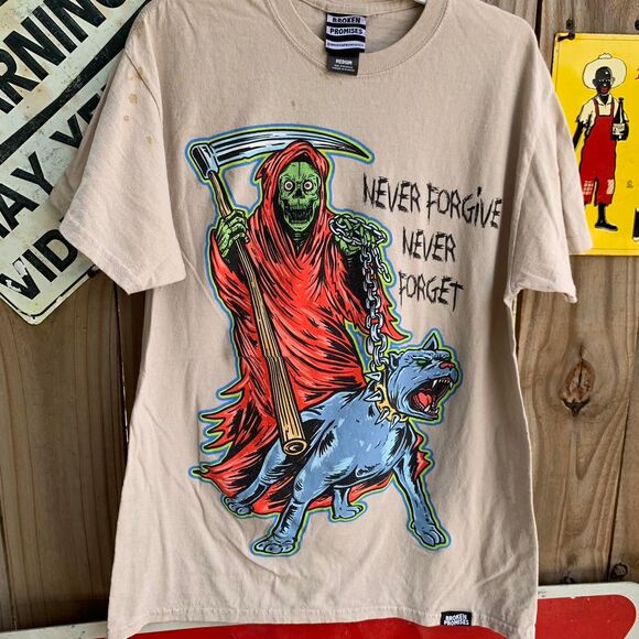 Broken Promises WORST IN ME TEE SAND size M 100% cotton Never Forgive forget - Picture 1 of 8